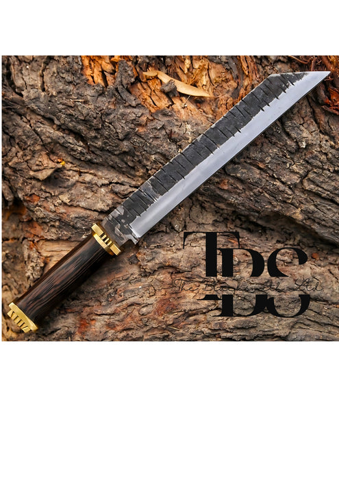 Handcrafted Seer Knife, Damascus Steel Blade with Dark Wooden Handle, Engraved Tactical Knife, Hunting and Camping Knife, Collector's Edition, Christmas Gift, Anniversary Gift, Perfect for Groomsmen and Special Occasions - TheBlacksmithLtd #