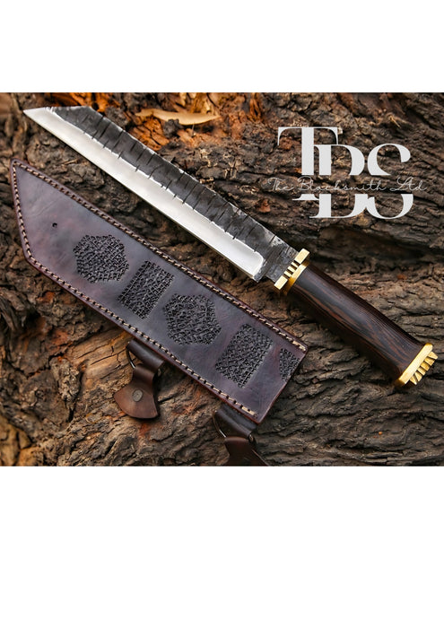 Handcrafted Seer Knife, Damascus Steel Blade with Dark Wooden Handle, Engraved Tactical Knife, Hunting and Camping Knife, Collector's Edition, Christmas Gift, Anniversary Gift, Perfect for Groomsmen and Special Occasions - TheBlacksmithLtd #