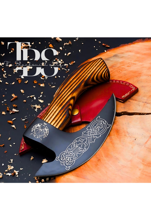 Handcrafted Miniature Engraved Black Axe, Decorative Fantasy Axe with Cut Edge Design, Unique Collectible Axe, Small Tactical Axe, Christmas Gift, Anniversary Gift, Groomsmen Gift - TheBlacksmithLtd #