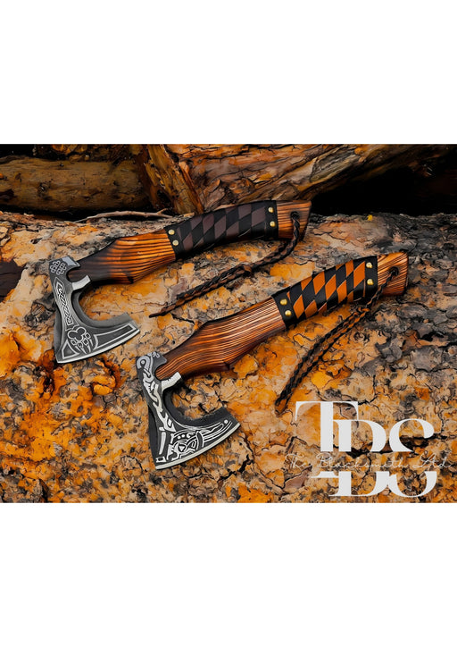 Handcrafted 6-Piece Mini Axe Set, Colorful Leather Wrapped Ash Wood Handles, Engraved Steel Blades, Collectible Battle Axes, Decorative & Cosplay Weapon Set, Christmas Gift, Anniversary Gift, Groomsmen Gift - TheBlacksmithLtd #