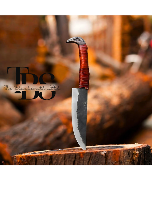 Handcrafted Eagle-Handle Fantasy Knife, Sharp Damascus Blade, Maroon Leather-Wrapped Handle, Collector’s Edition, Unique Gift, Christmas Gift, Anniversary Gift, Groomsmen Gift - TheBlacksmithLtd #