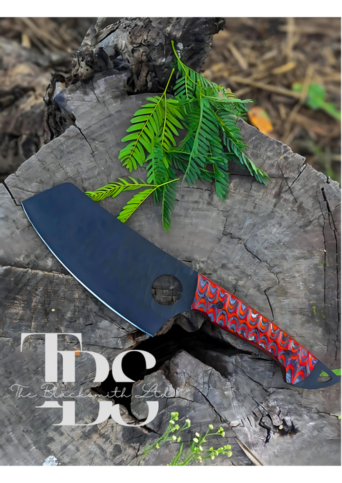 Handmade Damascus Steel Meat Cleaver – Choice of Red or Black Handle with Hanging Hook, Stylish Black Blade, and Wavy Design – Perfect for Christmas Gifts, Anniversary Gifts, and Groomsmen Gifts