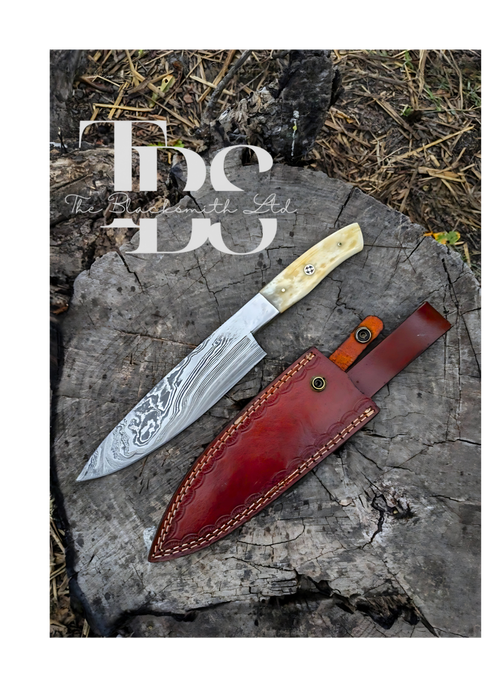 Handmade Damascus Steel Knife Set – Choose Black or Light Beige Handle with Wavy Design, Damascus-Style Blade, and Leather Pouch – Perfect Christmas Gift, Anniversary Gift, or Groomsmen Gift