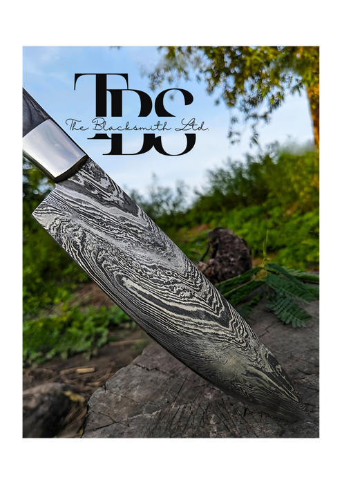 Handmade Damascus Steel Knife Set – Choose Black or Light Beige Handle with Wavy Design, Damascus-Style Blade, and Leather Pouch – Perfect Christmas Gift, Anniversary Gift, or Groomsmen Gift