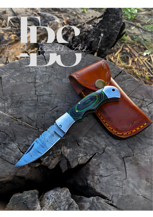Green Handle Damascus Pocket Knife