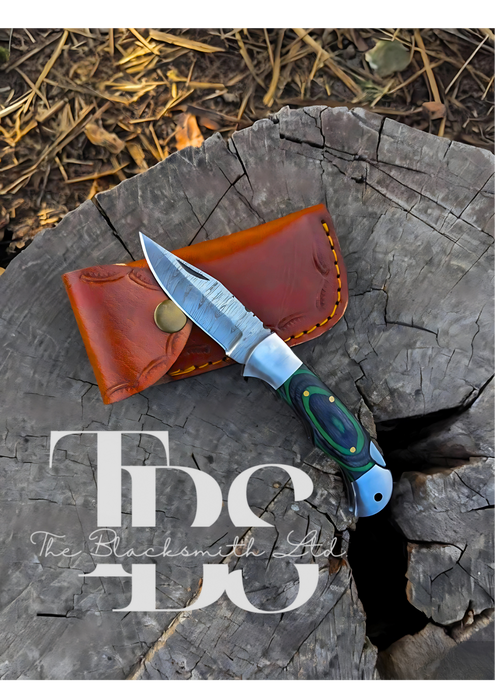 Green Handle Damascus Pocket Knife
