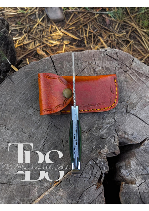 Green Handle Damascus Pocket Knife
