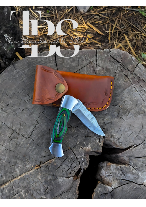 Green Handle Damascus Pocket Knife