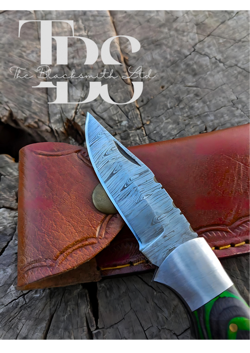 Green Handle Damascus Pocket Knife