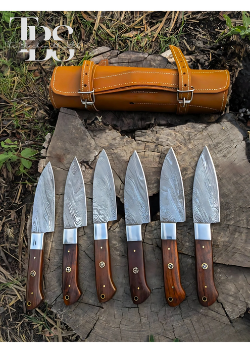 Handmade Brown Handle Knife with Damascus Style Blade – Perfect Anniversary, Groomsmen, or Christmas Gift