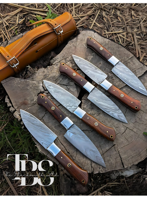 Handmade Brown Handle Knife with Damascus Style Blade – Perfect Anniversary, Groomsmen, or Christmas Gift