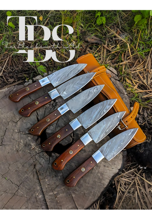 Handmade Brown Handle Knife with Damascus Style Blade – Perfect Anniversary, Groomsmen, or Christmas Gift