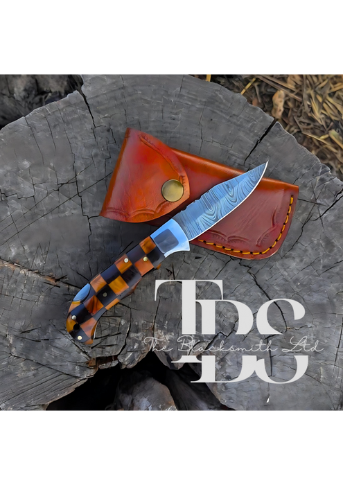 Handmade Square Boxed Foldable Knife – Brown, Dark Brown, Black, and Orange Design – Perfect Anniversary, Groomsmen, and Christmas Gift