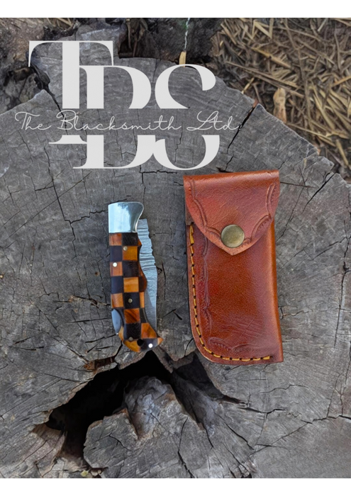 Handmade Square Boxed Foldable Knife – Brown, Dark Brown, Black, and Orange Design – Perfect Anniversary, Groomsmen, and Christmas Gift