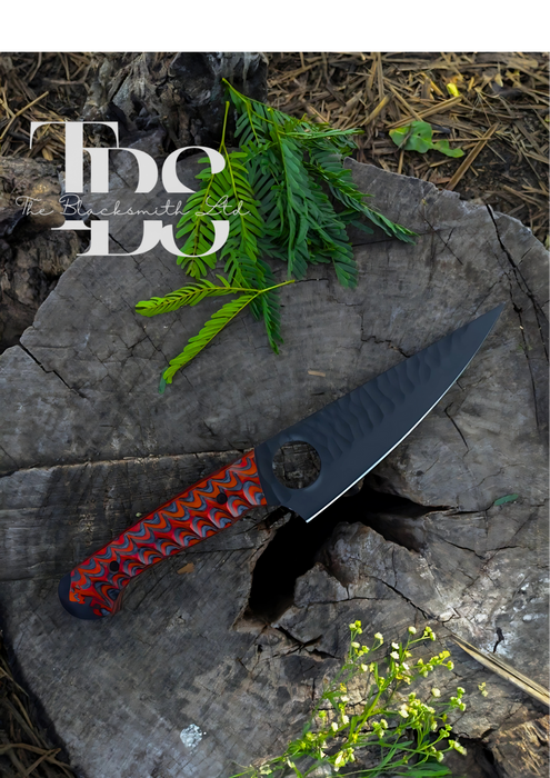 Handmade 2pcs Knife Set with Black and Red Wavy Pattern Handles, Stylish Black Pointed Blades, and Leather Cover – Perfect for Christmas Gifts, Anniversary Gifts, and Groomsmen Gifts