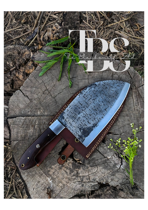 Handmade Dark Brown Handle Cleaver with Black Dotted Blade – Perfect for Christmas Gifts, Anniversary Gifts, and Groomsmen Gifts