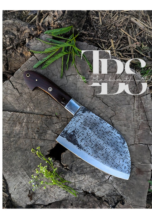 Handmade Dark Brown Handle Cleaver with Black Dotted Blade – Perfect for Christmas Gifts, Anniversary Gifts, and Groomsmen Gifts