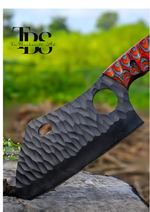 Handmade Black Blade Cleaver with Stylish Holes and Red Wavy Pattern Handle – Perfect for Christmas Gifts, Anniversary Gifts, and Groomsmen Gifts