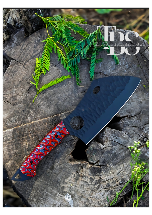 Handmade Black Blade Cleaver with Stylish Holes and Red Wavy Pattern Handle – Perfect for Christmas Gifts, Anniversary Gifts, and Groomsmen Gifts