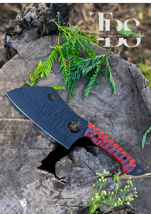 Handmade Black Blade Cleaver with Stylish Holes and Red Wavy Pattern Handle – Perfect for Christmas Gifts, Anniversary Gifts, and Groomsmen Gifts