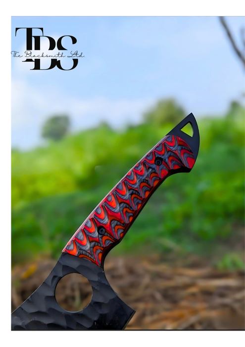 Handmade Black Blade Cleaver with Stylish Holes and Red Wavy Pattern Handle – Perfect for Christmas Gifts, Anniversary Gifts, and Groomsmen Gifts