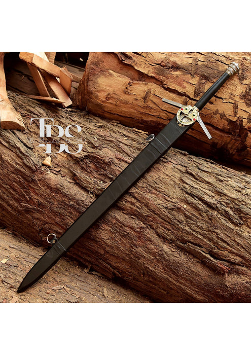 Handcrafted, Wild Hunt, Geralt of Rivia Arondight's Witcher Black Sword, Personalized Sword, Two-Handed Sword Of Witcher Geralt Of Rivia w/ Sheath Leather Strap, House of the Dragon Cosplay Sword, Christmas Gift, Anniversary Gift, Groomsmen Gift - TheBlacksmithLtd #