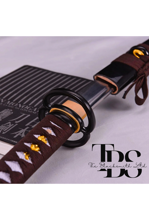 Handcrafted Damascus Steel Katana Sword with Brown and Black Detailing – Exquisite Full Tang Samurai Dragon Design – Japanese Collectible Sword for Martial Arts, Anniversary, Wedding, Christmas, or Groomsmen Gift - TheBlacksmithLtd #