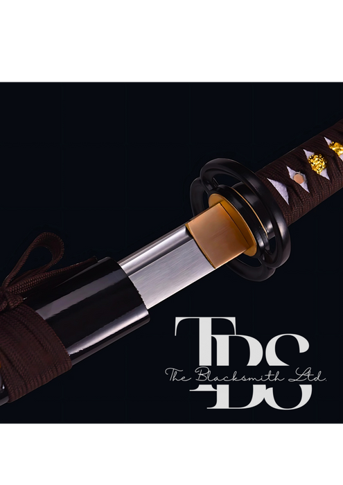 Handcrafted Damascus Steel Katana Sword with Brown and Black Detailing – Exquisite Full Tang Samurai Dragon Design – Japanese Collectible Sword for Martial Arts, Anniversary, Wedding, Christmas, or Groomsmen Gift - TheBlacksmithLtd #