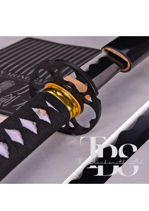 Handmade Damascus Steel Katana Sword with Black and Golden Detailing – Exquisite Full Tang Samurai Dragon Design – Japanese Collectible Sword for Martial Arts, Anniversary, Wedding, Christmas, or Groomsmen Gift - TheBlacksmithLtd #