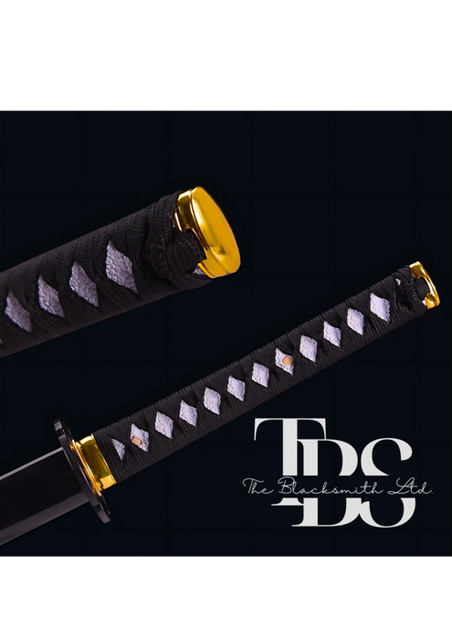 Handmade Damascus Steel Katana Sword with Black and Golden Detailing – Exquisite Full Tang Samurai Dragon Design – Japanese Collectible Sword for Martial Arts, Anniversary, Wedding, Christmas, or Groomsmen Gift - TheBlacksmithLtd #