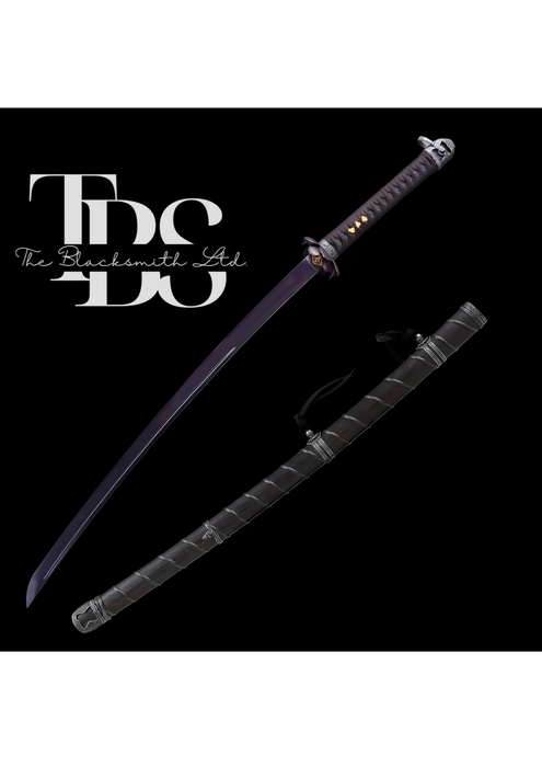 Handmade Set of Two Damascus Steel Katana Swords – Black Handle with Black Blade and White Handle with Red-Lined Blade – Stylish Designed Sword Covers – Full Tang Samurai Swords for Collectors, Weddings, Anniversaries, Christmas, or Groomsmen Gifts - TheBlacksmithLtd #