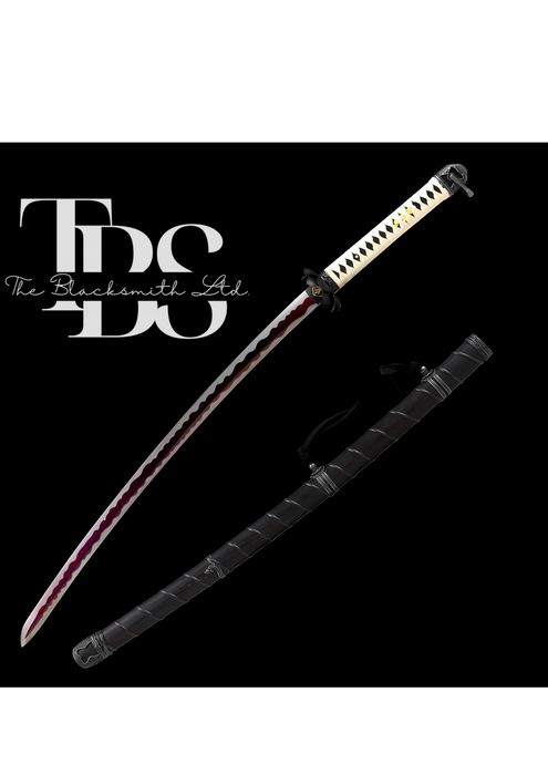 Handmade Set of Two Damascus Steel Katana Swords – Black Handle with Black Blade and White Handle with Red-Lined Blade – Stylish Designed Sword Covers – Full Tang Samurai Swords for Collectors, Weddings, Anniversaries, Christmas, or Groomsmen Gifts - TheBlacksmithLtd #