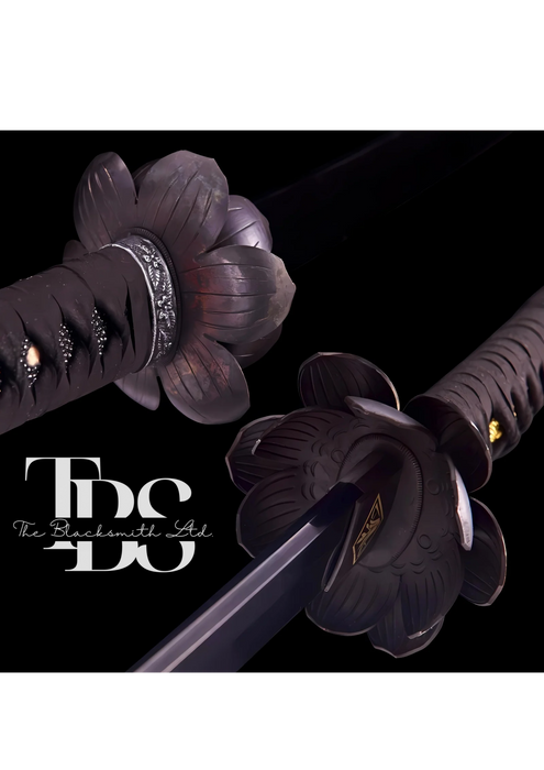 Handmade Set of Two Damascus Steel Katana Swords – Black Handle with Black Blade and White Handle with Red-Lined Blade – Stylish Designed Sword Covers – Full Tang Samurai Swords for Collectors, Weddings, Anniversaries, Christmas, or Groomsmen Gifts - TheBlacksmithLtd #