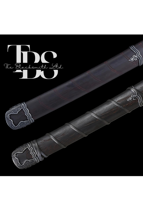 Handmade Set of Two Damascus Steel Katana Swords – Black Handle with Black Blade and White Handle with Red-Lined Blade – Stylish Designed Sword Covers – Full Tang Samurai Swords for Collectors, Weddings, Anniversaries, Christmas, or Groomsmen Gifts - TheBlacksmithLtd #