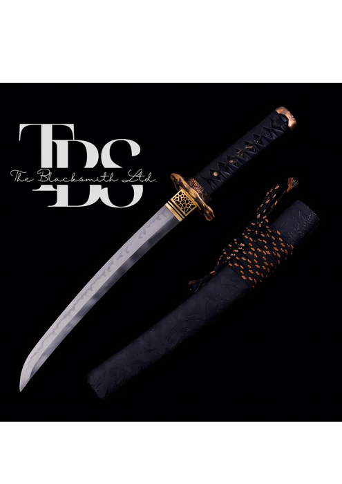 Handcrafted Damascus Steel Katana Sword with Black and Gold Detailing – Unique Blade Design and Lace-Tied Cover – Full Tang Samurai Sword for Collectors, Weddings, Anniversaries, Christmas, or Groomsmen Gifts - TheBlacksmithLtd #