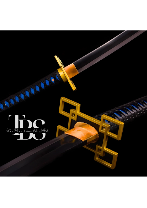 Handmade Damascus Steel Katana Sword – Black Handle with Blue Threading and Golden Detailing – Black Blade Cover – Full Tang Samurai Sword for Collectors, Anniversaries, Christmas, or Groomsmen Gifts - TheBlacksmithLtd #