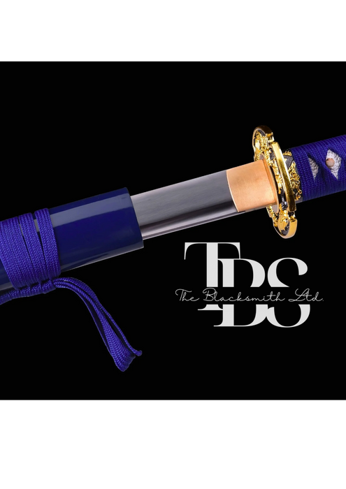 Handcrafted Damascus Steel Katana Sword with Blue Threaded Handle, Blue Dragon-Designed Blade Cover, and Golden Detailing – Customizable for Anniversary, Groomsmen Gifts, Christmas Gifts, and Collectors - TheBlacksmithLtd #