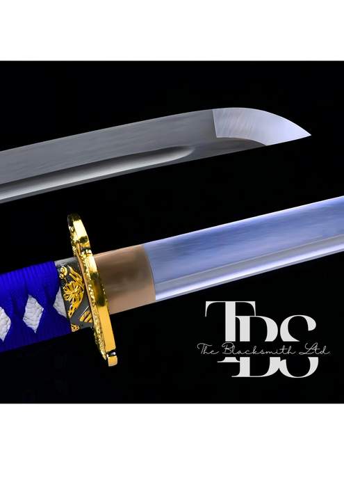 Handcrafted Damascus Steel Katana Sword with Blue Threaded Handle, Blue Dragon-Designed Blade Cover, and Golden Detailing – Customizable for Anniversary, Groomsmen Gifts, Christmas Gifts, and Collectors - TheBlacksmithLtd #