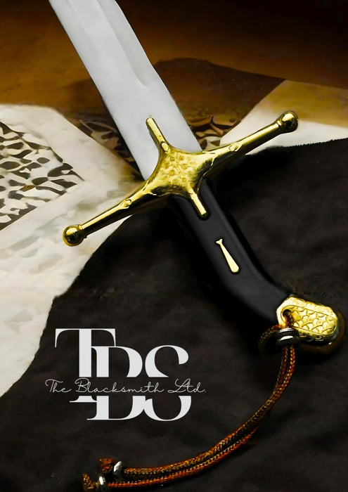 Handmade Prophet Muhammad Al-Qadeeb Sword – 36-Inch Plain Blade with Black Handle and Golden Detailing – Wooden Box – Collectible Gift, Anniversary Gift, Groomsmen Gift