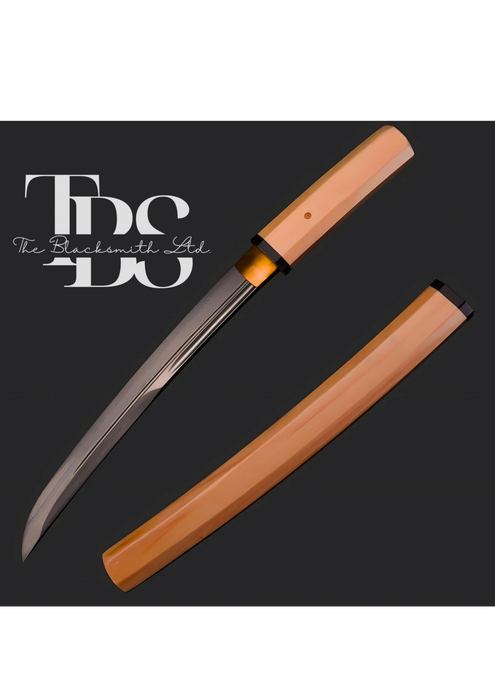 Handcrafted Light Brown Damascus Steel Katana Sword with Shiny Blade – Minimalist Full Tang Samurai Sword – Elegant Collectible for Martial Arts, Weddings, Anniversaries, Christmas, or Groomsmen Gifts - TheBlacksmithLtd #