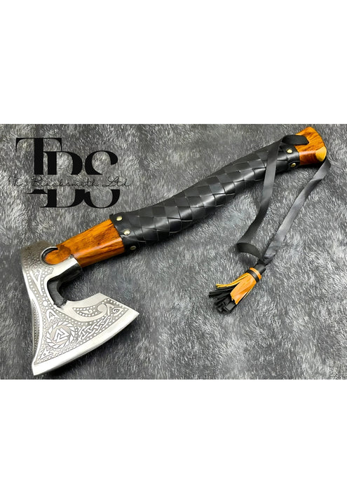 Handcrafted Viking Leviathan Axe – Customizable Designs with Sheath Cover – Ideal for Anniversary, Christmas, and Groomsmen Gifts.