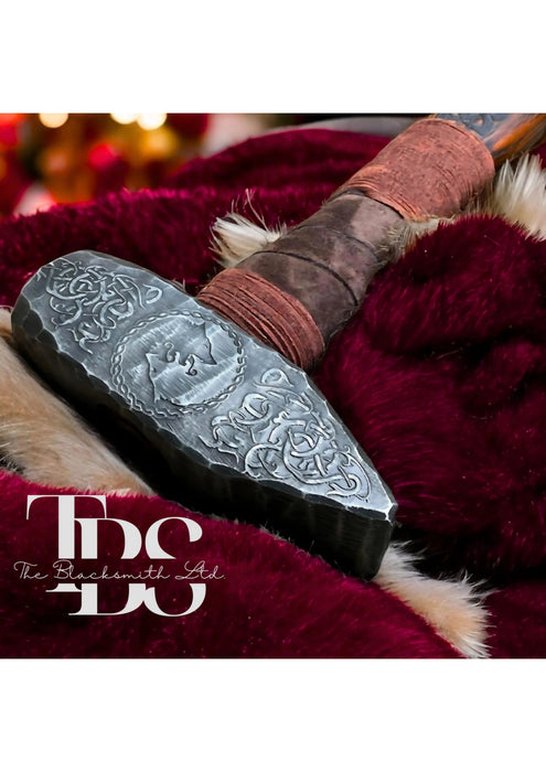 Engraved Viking Wolf Hammer | 16-Inch Blacksmithing Mjolnir | Norse Mythology Cosplay Weapon | Christmas, Anniversary, Groomsmen Gift