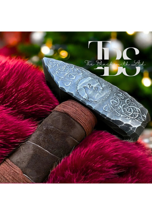 Engraved Viking Wolf Hammer | 16-Inch Blacksmithing Mjolnir | Norse Mythology Cosplay Weapon | Christmas, Anniversary, Groomsmen Gift