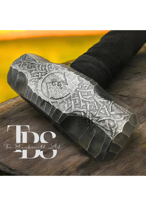 Viking Wolf Hammer | 20-Inch Hand-Engraved Berserker Weapon | Twin Mad Wolves Design | Anniversary, Christmas, Groomsmen Gift