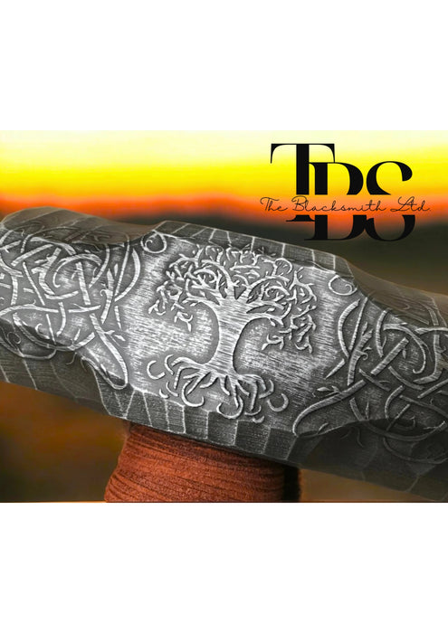 Large 6lb Tree of Life Viking Hammer | Hand Engraved Yggdrasil Design | 20-Inch Rustic Norse Hammer | Christmas, Anniversary, Groomsmen Gift