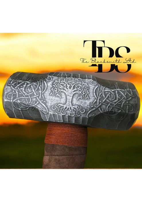 Large 6lb Tree of Life Viking Hammer | Hand Engraved Yggdrasil Design | 20-Inch Rustic Norse Hammer | Christmas, Anniversary, Groomsmen Gift