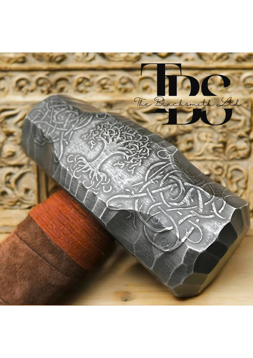 Large 6lb Tree of Life Viking Hammer | Hand Engraved Yggdrasil Design | 20-Inch Rustic Norse Hammer | Christmas, Anniversary, Groomsmen Gift