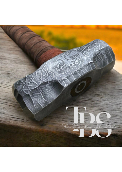 Large 6lb Tree of Life Viking Hammer | Hand Engraved Yggdrasil Design | 20-Inch Rustic Norse Hammer | Christmas, Anniversary, Groomsmen Gift