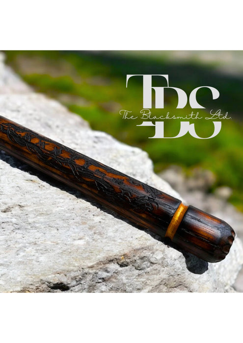 Quarter Staff of Nidhogg – 60-Inch Engraved Solid Oak Staff with Golden Celtic Knot Design | Magic Staff for Wizards, Druids, Monks, or Collectors | Unique Anniversary, Christmas, and Groomsmen Gift