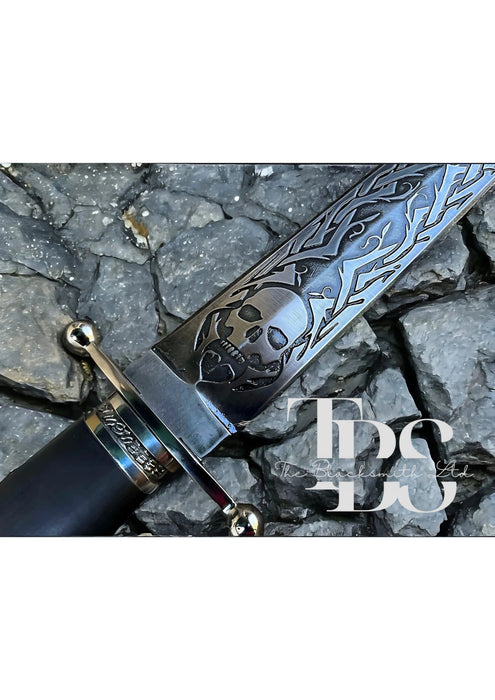 Extinguishing Skull Dagger – 19-Inch Handcrafted Blade with Black Leather Sheath | Engraved Cold Steel Dagger for Cosplay, Renaissance Faire, or Collectors | Unique Anniversary, Christmas, and Groomsmen Gift